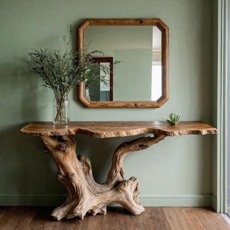 Handmade Live Edge Wood Console Table: Organic Modern Design