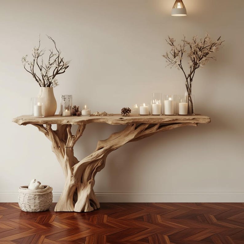 Narrow Live Edge Console Table | Floating Entryway Table | Rustic Solid Wood Hallway Decor